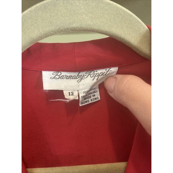 Vintage Barney Rippit Red Silk SS Dress Below Knee Gown M Hong Kong L Midi - Picture 2 of 4